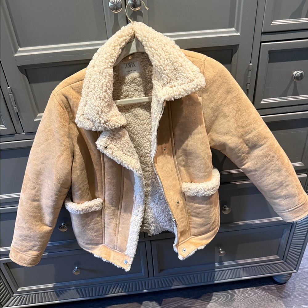 Zara Tan Sherpa Lined Jacket, Size 13-14
